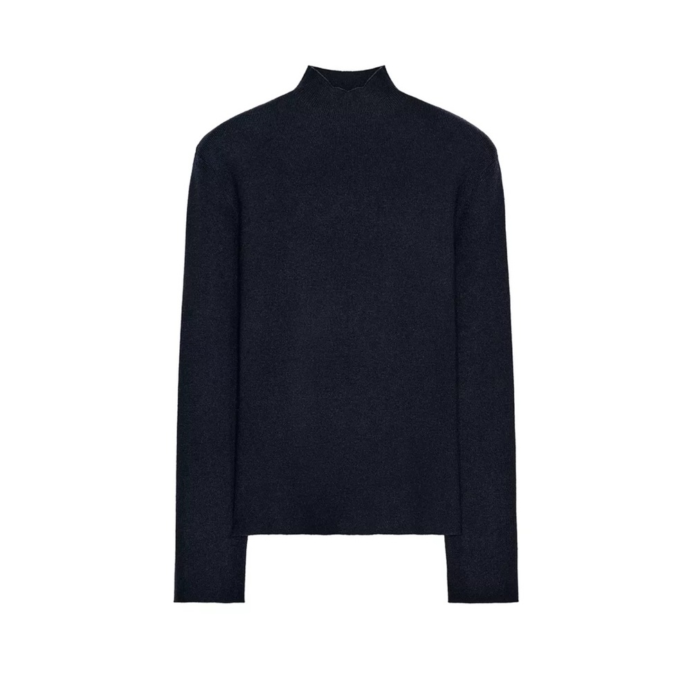 ZARA Open Back Knit Sweater Navy Blue Long Sleeve Minimalist Top Size M